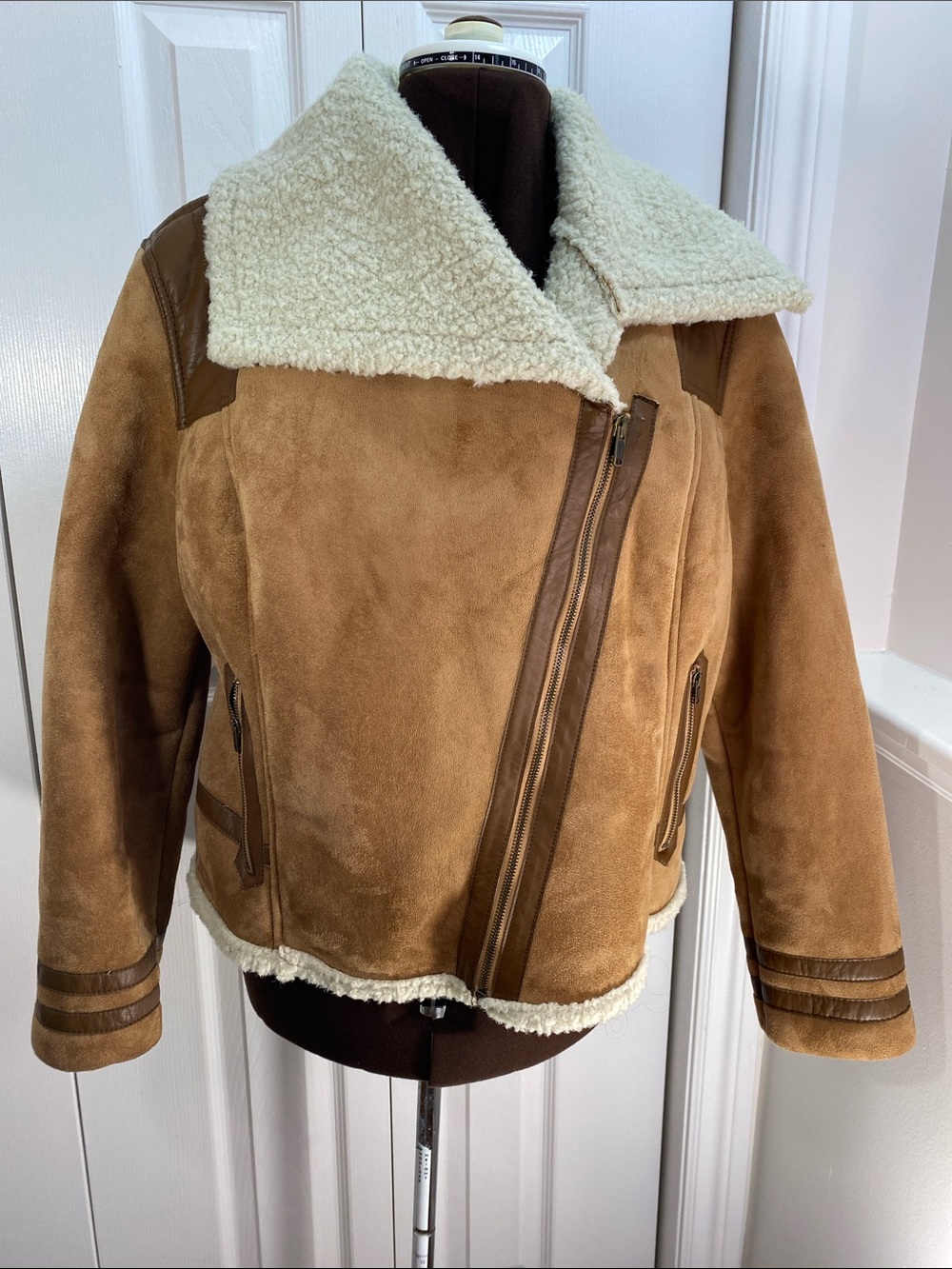 Old Navy Faux Suede, Faux Shearling Aviator or Moto Jacket - Tan, XL